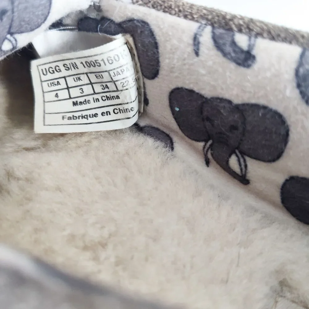 UGG Kids Gray Suede Faux Fur‎ Ryder Jungle Moccasin Slippers 1005160K US Size 4